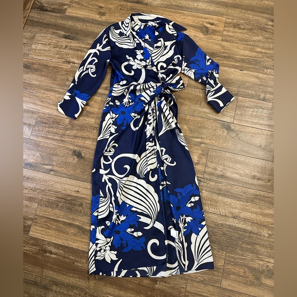 Zara Print Collard Wrap Dress Medium - Picture 4 of 8